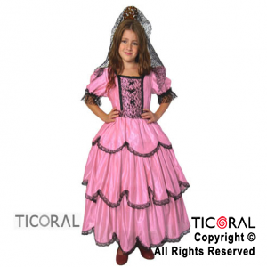 DISFRAZ DAMA ANTIGUA CR ESPECIAL ROSA TALLE 1 CON VOLADO Y PUNTILLA x 1